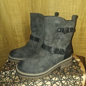 Rieker Gray Combat Boots with Buckle Detail